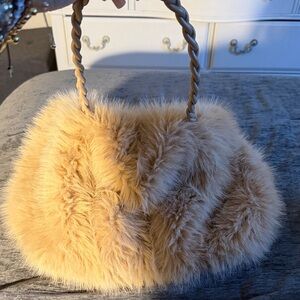 Luxurious Faux Fur Tan Handbag